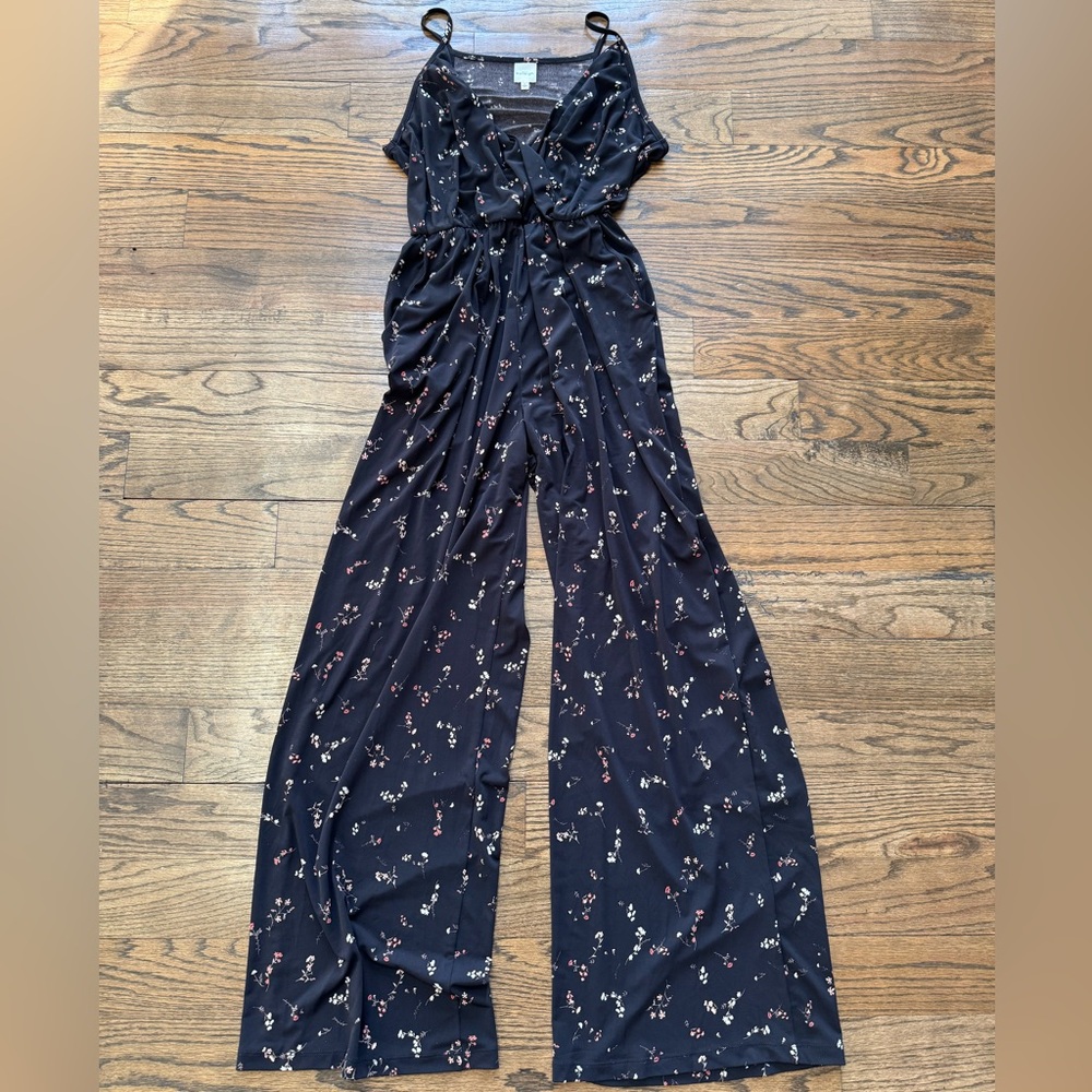 Kaileigh Black Floral Wide Leg Jumpsuit Medium